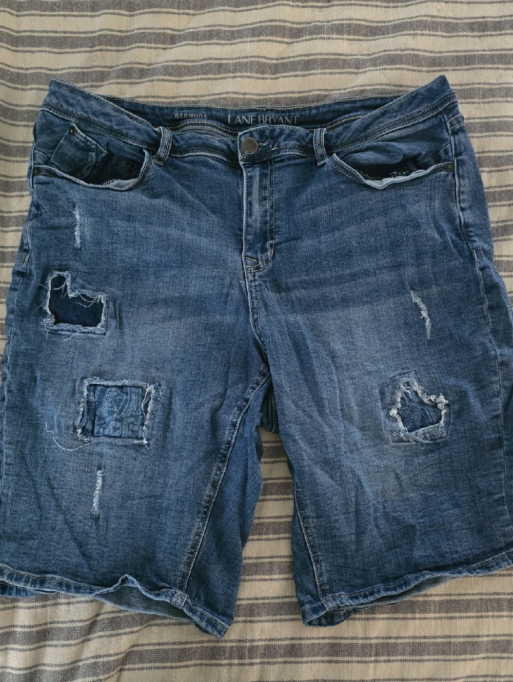 Lane Bryant Distressed Dark Blue Denim Bermuda Shorts